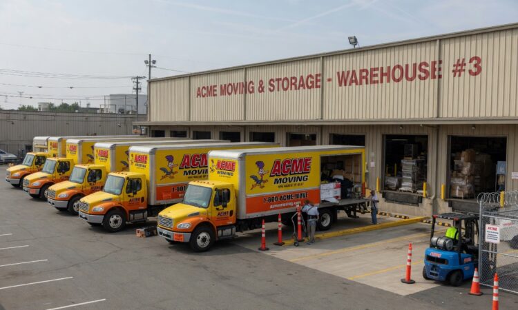 fleet of moving trucks warehouse