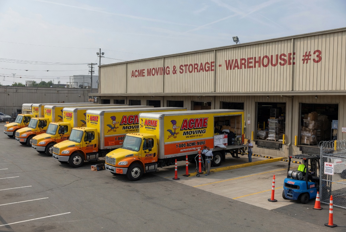 fleet of moving trucks warehouse